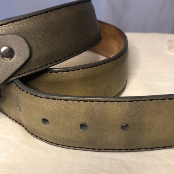 LINKS & KINGS green and gray genuine Italian leather men’s belt. Silver buckle. - Picture 13 of 16